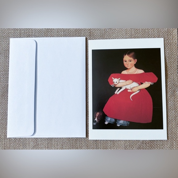 Ammi Phillips Art Girl In Red Dress With Cat And Dog Blank Note Card Framable - Picture 2 of 4